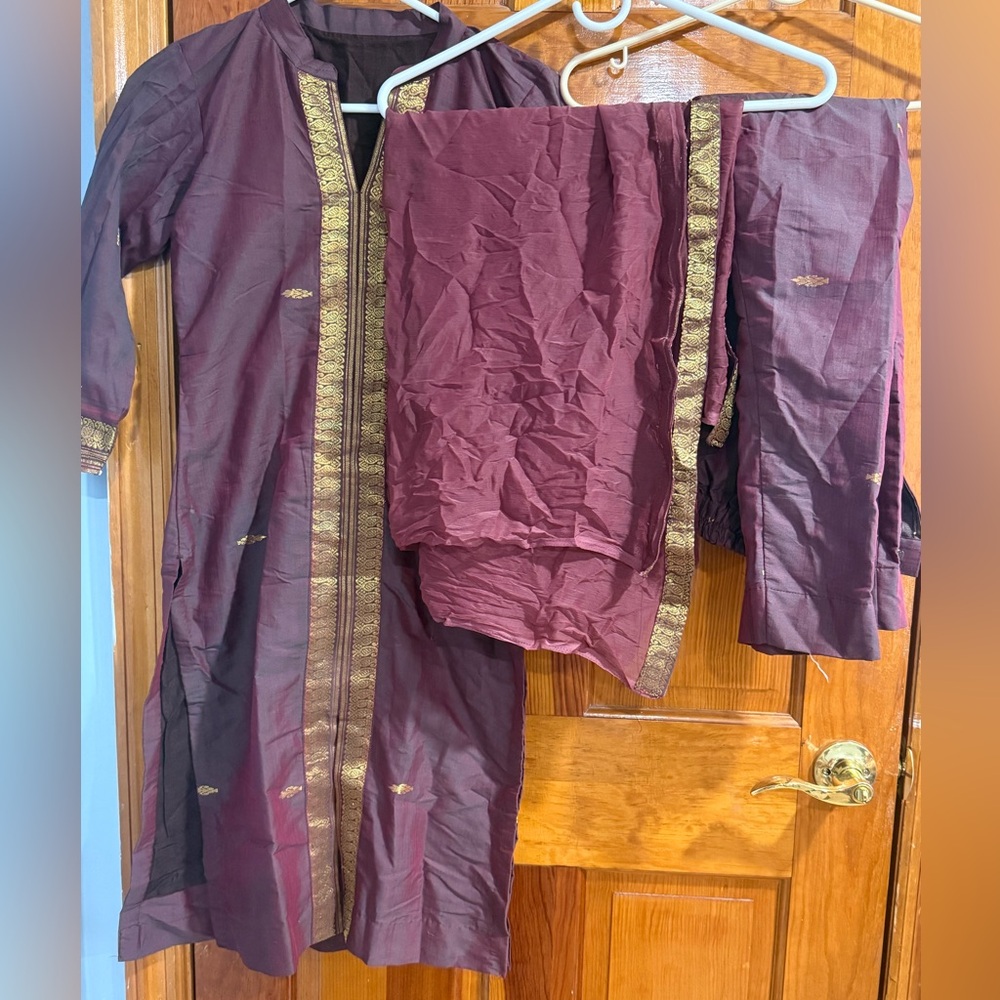 Elegant Brown Maroon and Gold Traditional Pants Kurta Outfit